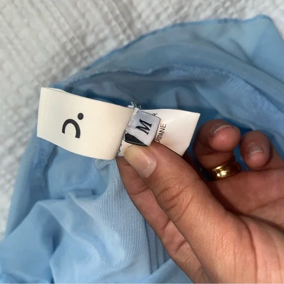 Commsense Strapless Rooched Tendril Baby Blue Mini Dress Sheer Size Medium - Picture 7 of 8